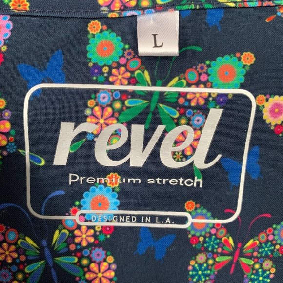Revel Premium Stretch Scrub Large Blue Short Sleeves Pockets Women’s Top - Picture 3 of 3